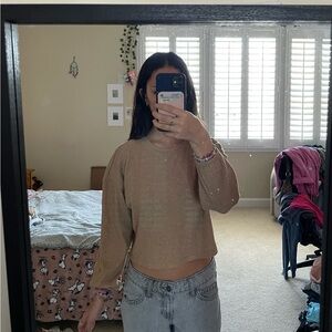 Girls Tan Cross-Back Sweater Top